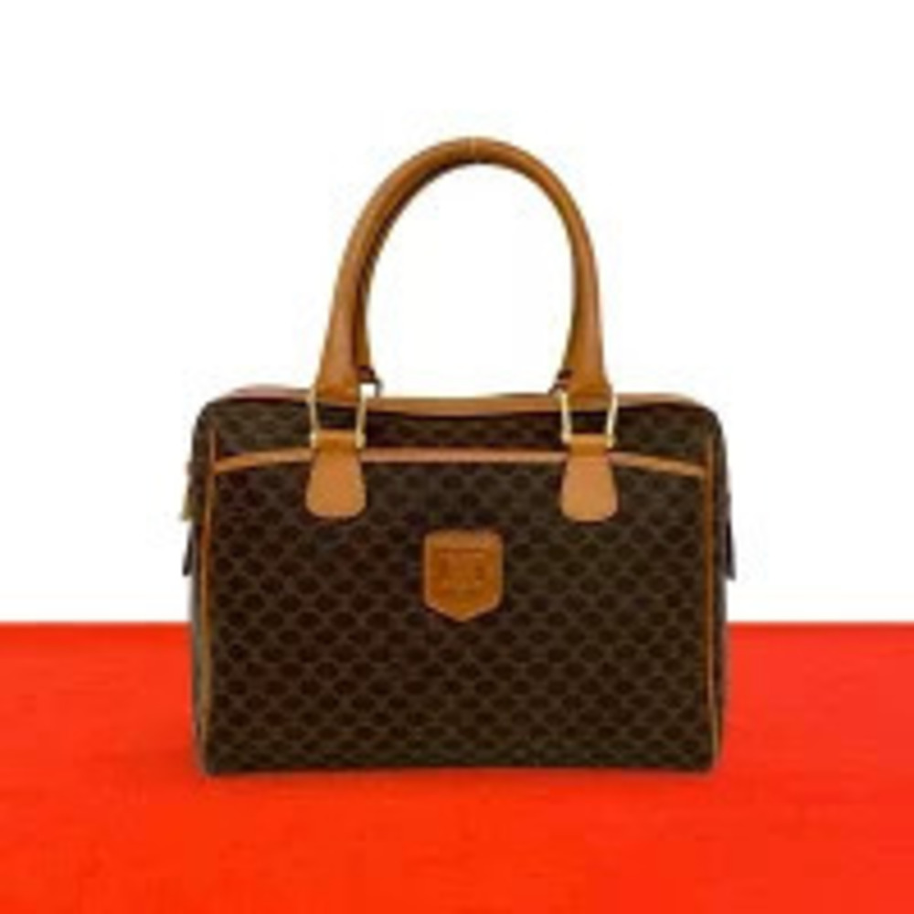 Celine Macadam Blazon Patterned Leather Handbag Boston Bag Brown